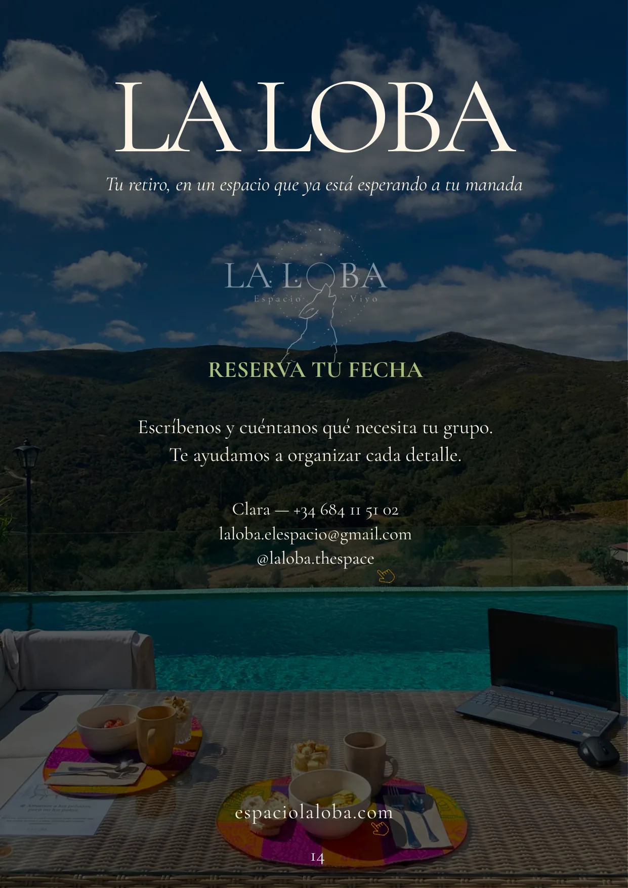 Contraportada del dossier con la llamada a reservar fecha.